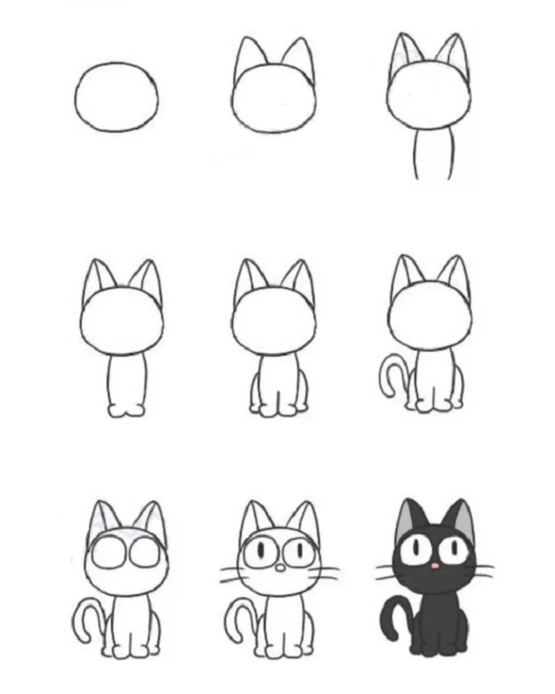 Картинки для начинающих. Простые пошаговые рисунки. Поэтапное рисование кошки. Поэтапное рисование котенка для детей. Как нарисовать кота поэтапно.