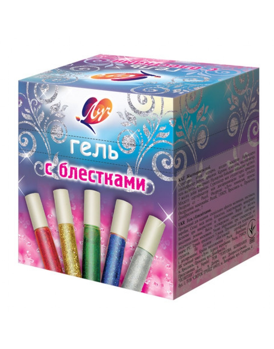 Гель-краска Луч "блеск", с блестками, 5 цветов по 5 мл, 30 шт