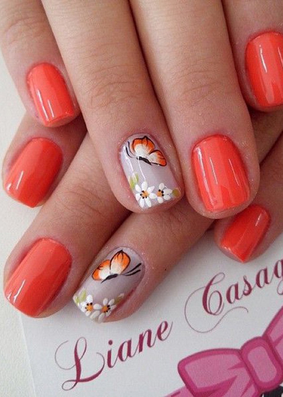 Маникюр кораллового цвета