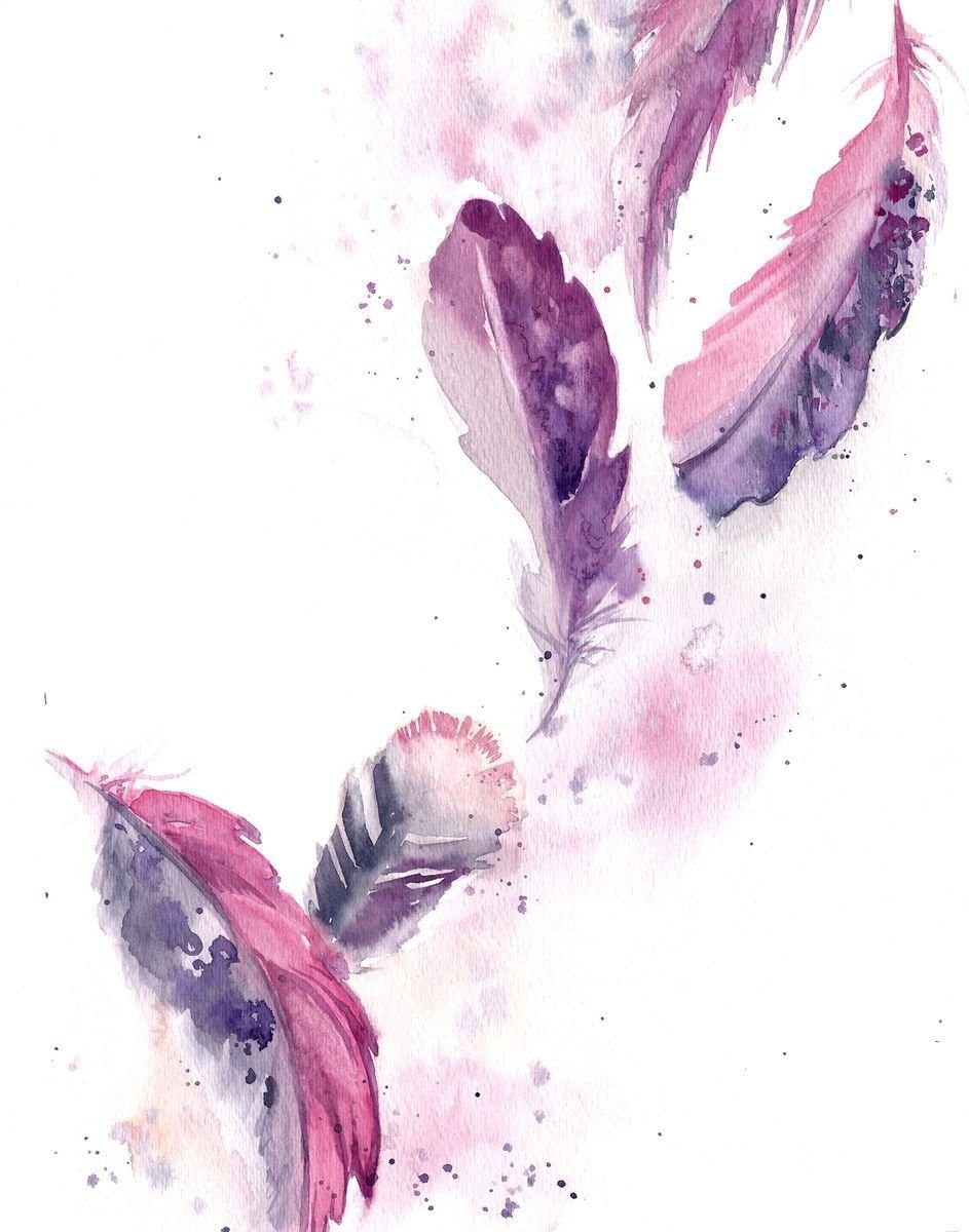 Цветные перья акварель