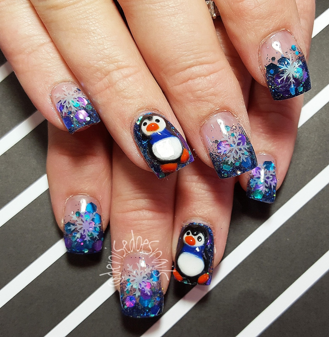 Дизайн ногтей новинки зимы Пингвин