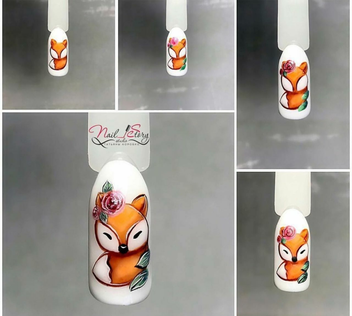 Лисичка на ногтях пошагово