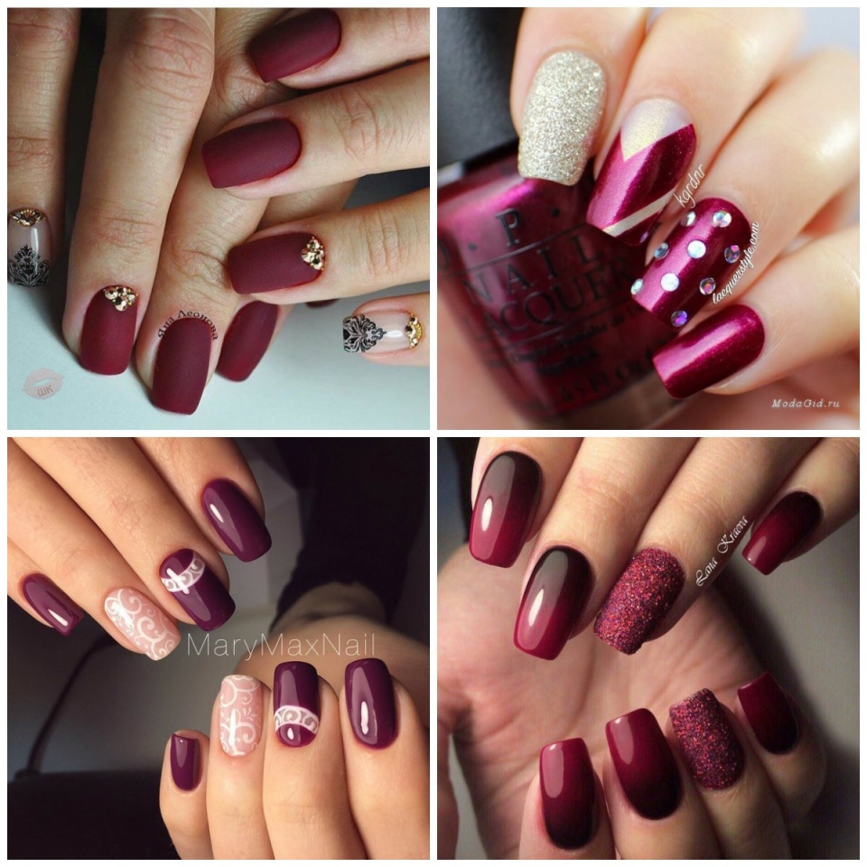 Маникюр бордовый с розовым