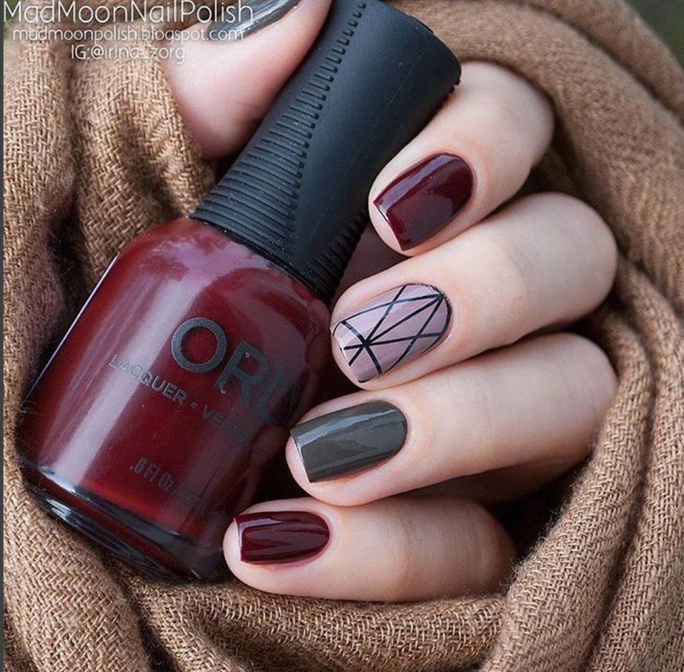 Винный маникюр на коротких ногтях