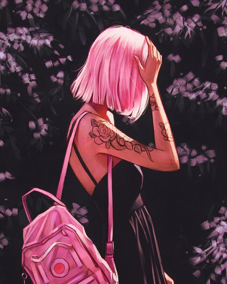 Девушка с розовым каре арт