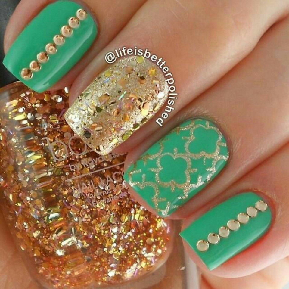 Маникюр цвет морской волны