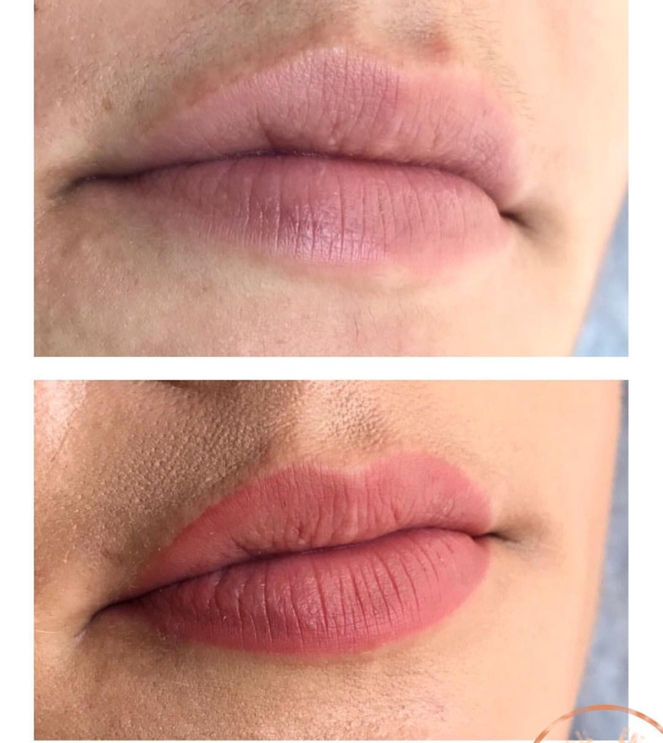 Пудровые губы фото до и после