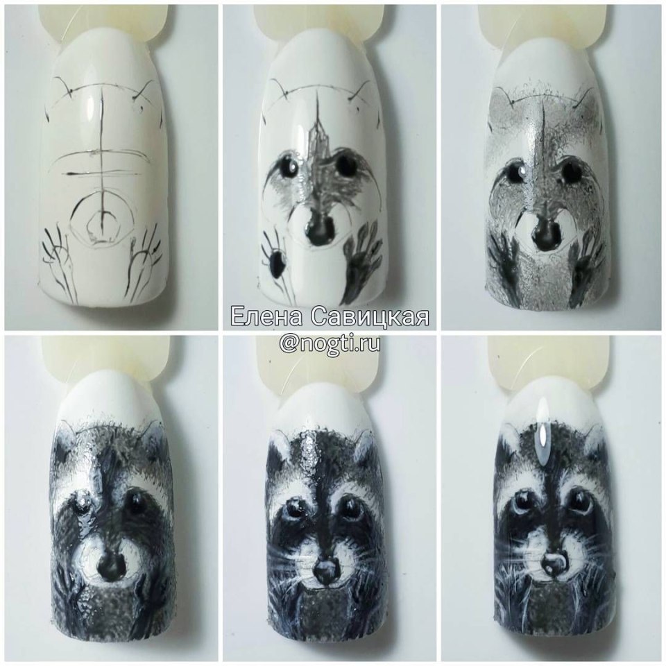 Пошаговый рисунок на ногтях животные