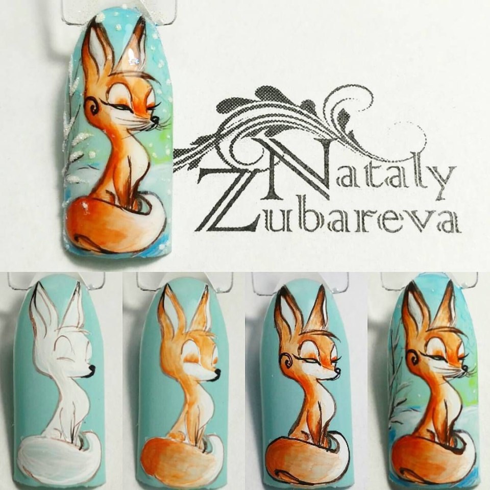 Лисичка на ногтях пошагово