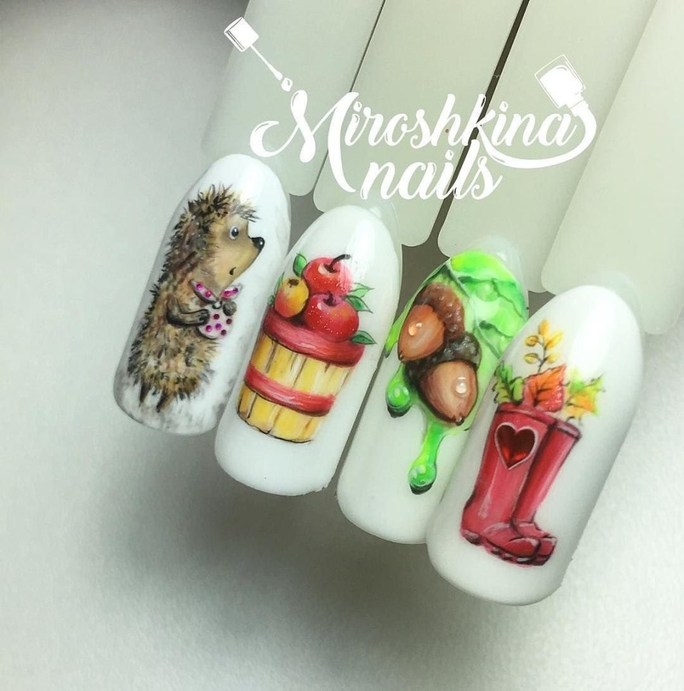 Осенний маникюр Ежик