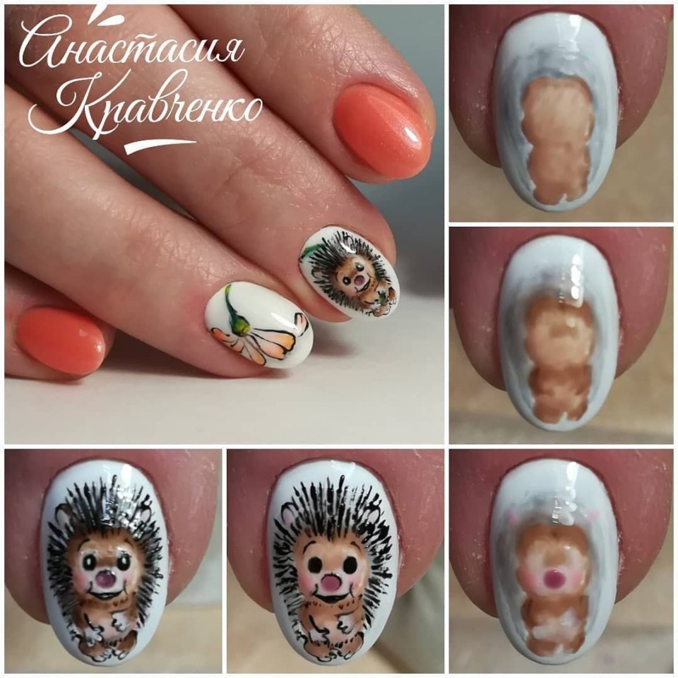 Ногти с ежиком