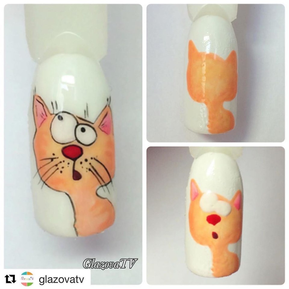Котики на ногтях пошагово