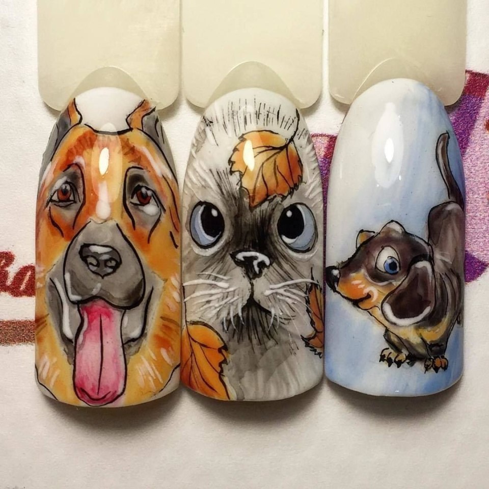 Рисование животных на ногтях