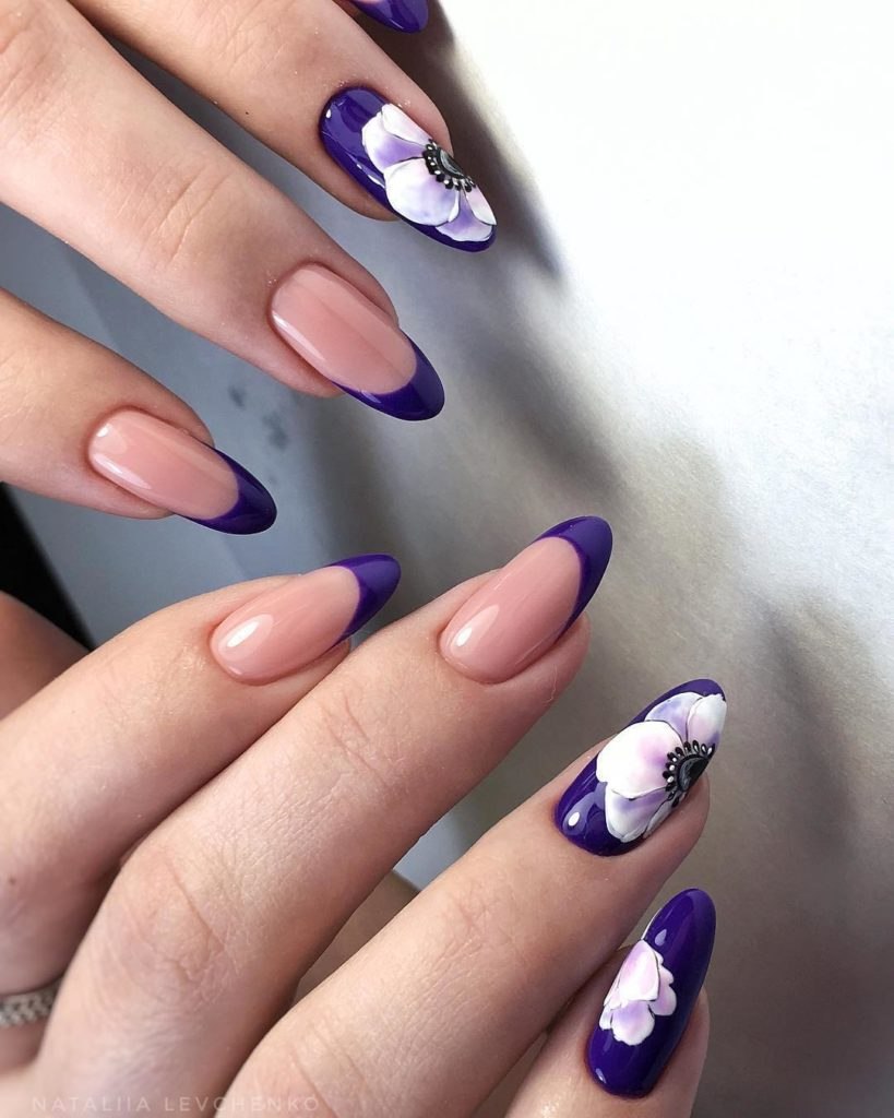 Ногти френч яркий миндальные