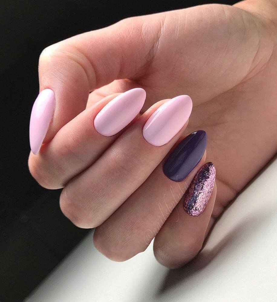 Маникюр 2020 на миндальных ногтях однотонные