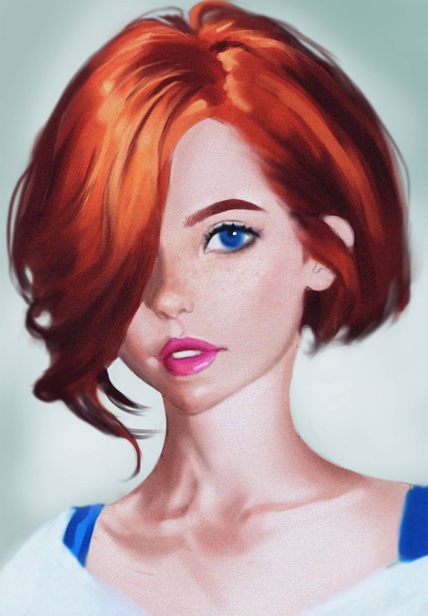 Нарисованная девушка с рыжими волосами