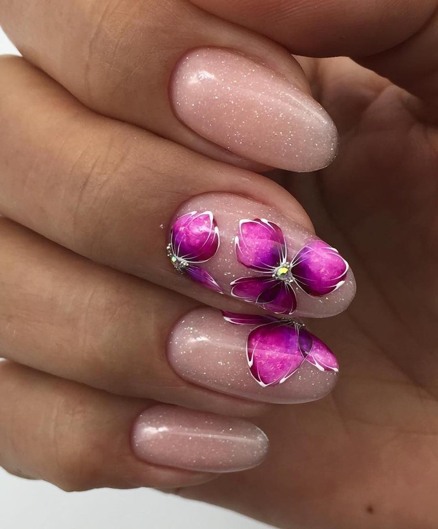 Маникюр стеклянные цветы