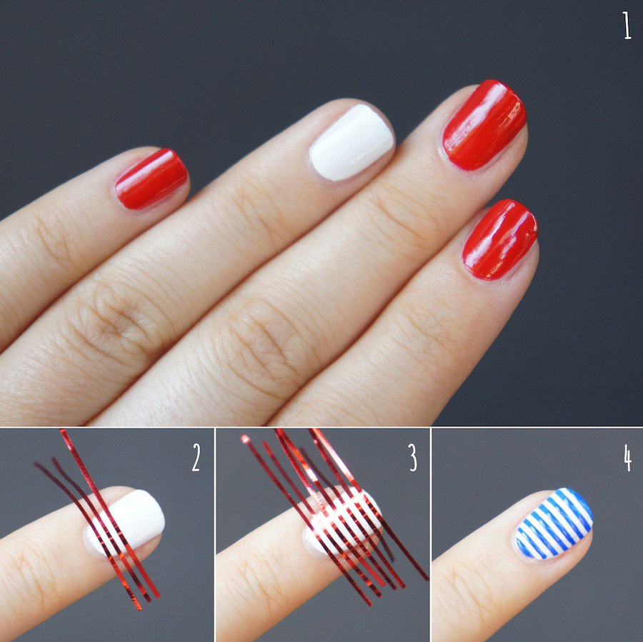 Дизайн ногтей красный с полосками