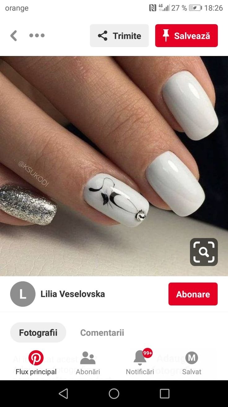 Маникюр белая кошка
