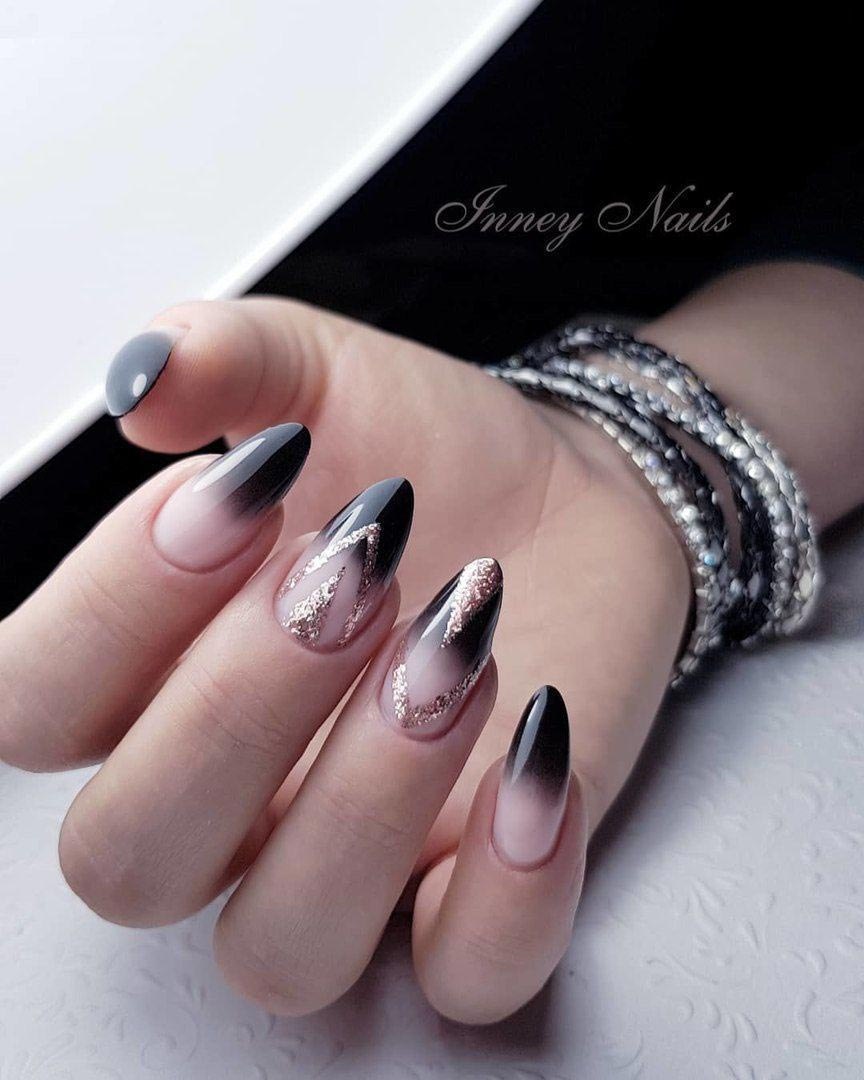 Темный маникюр на форму балерина