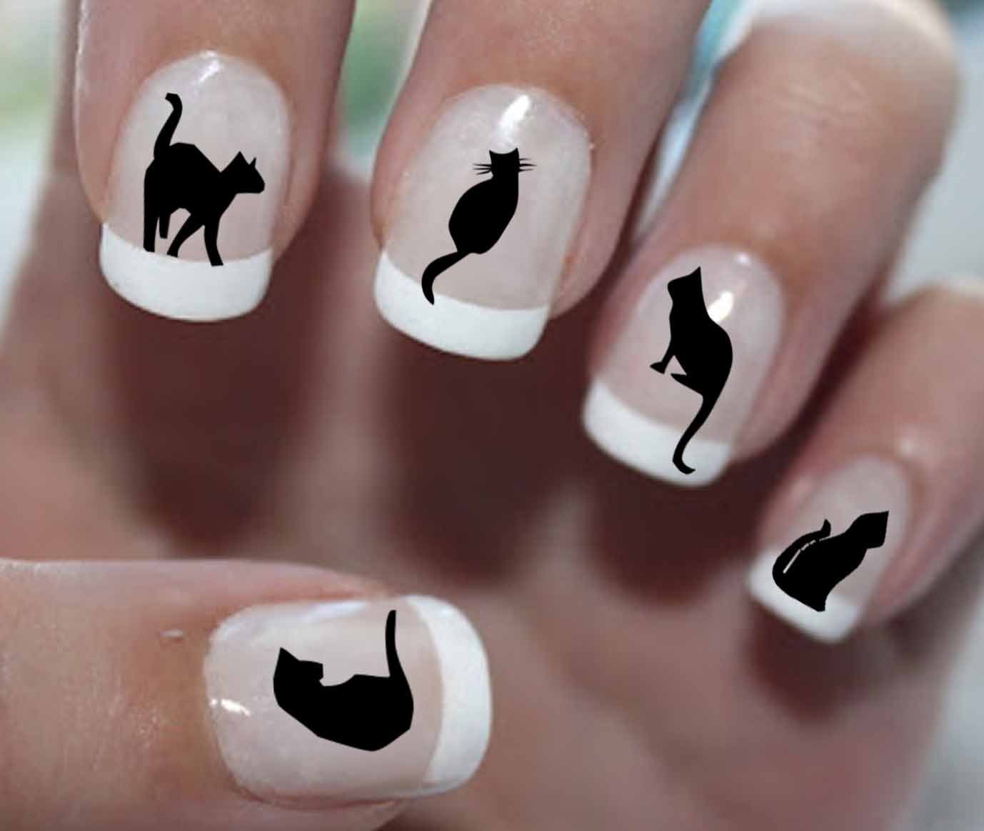 Ногти как у кошки. Маникюр с кошками. Маникюр с черной кошкой. Черная кошка на ногтях. Маникюр с кошками на короткие ногти.