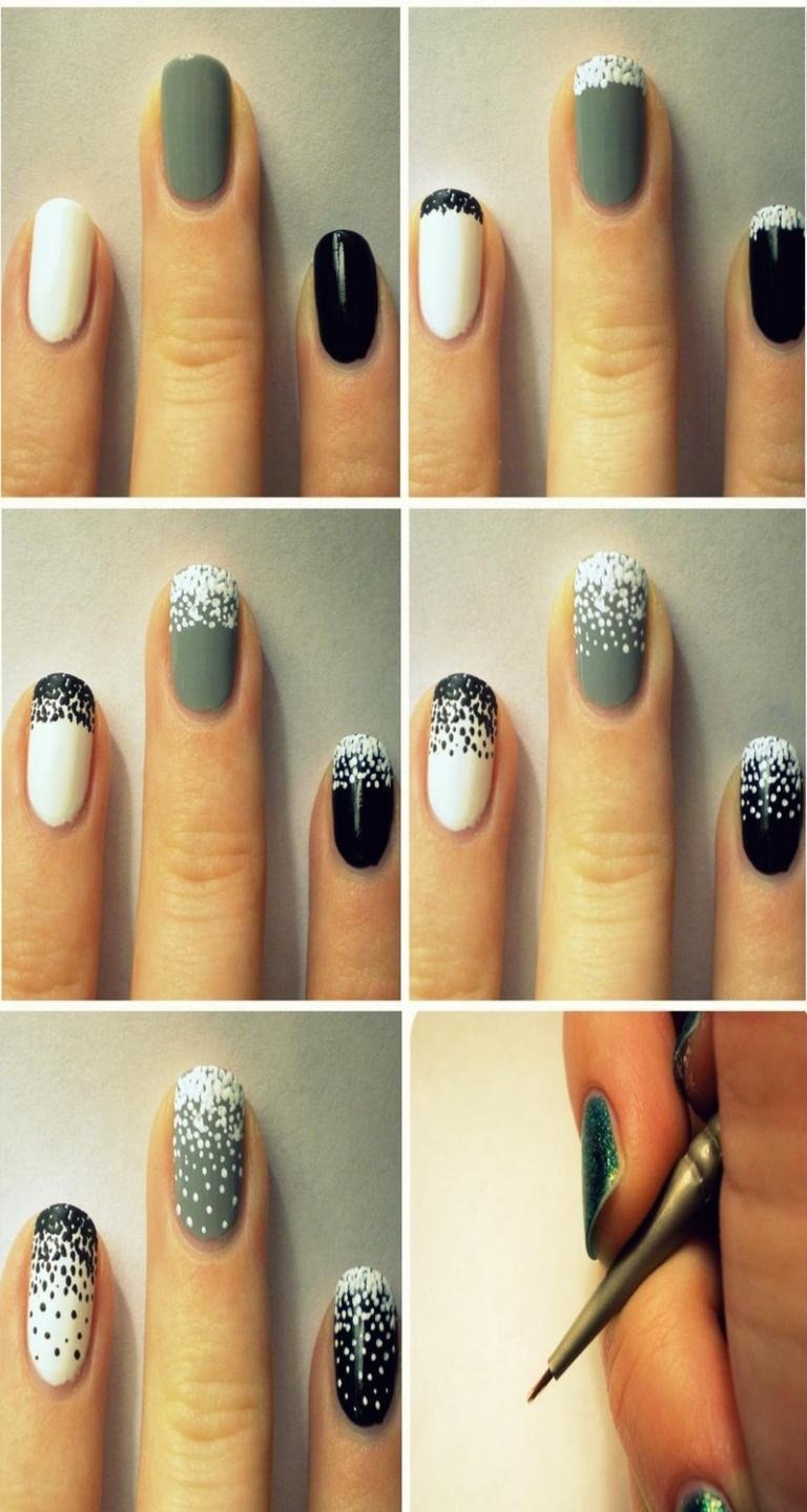 Бежевые ногти с чернвмт ьосеами