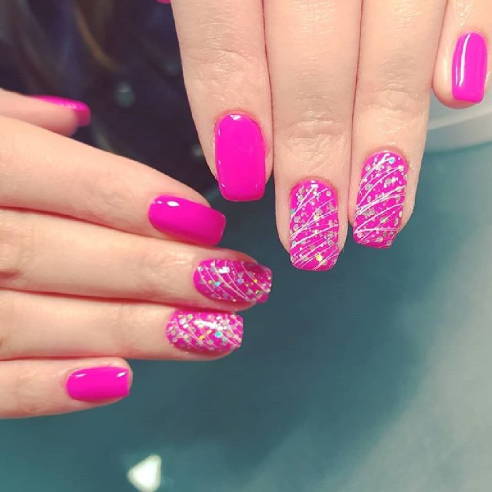 Квадратные ногти розовые с блестками фото