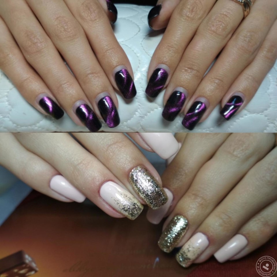 Маникюр кошачий глаз френч