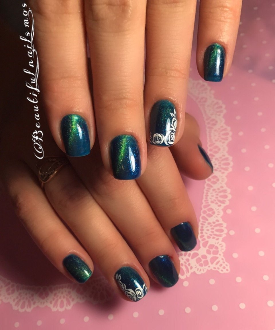 Маникюр на короткие ногти кошачий глаз