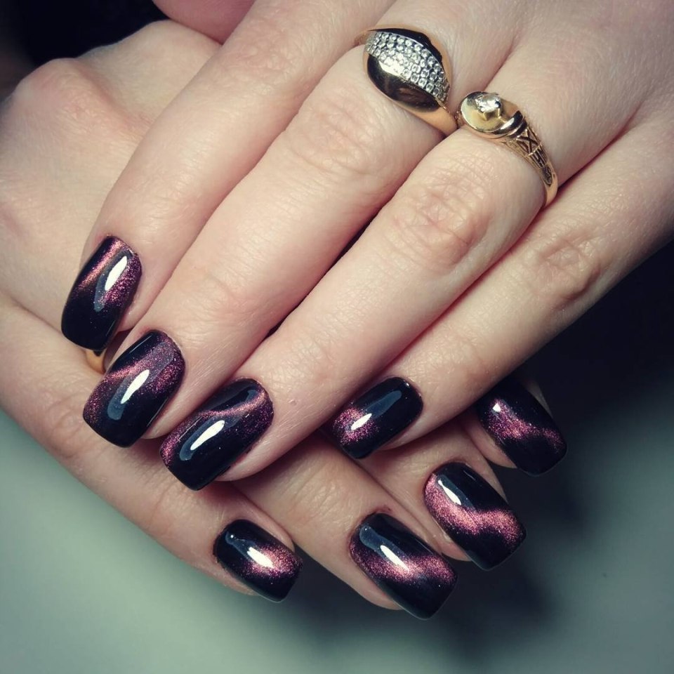 Синий кошачий глаз маникюр