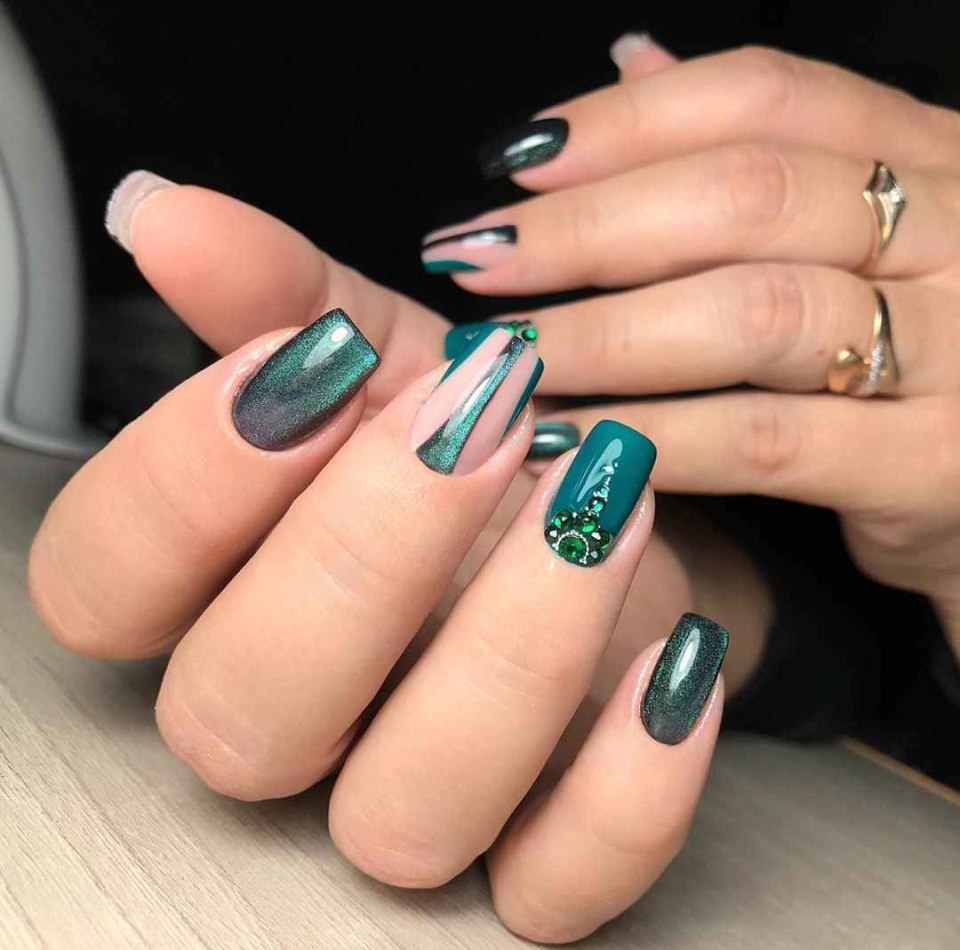 Френч кошачий глаз зеленый