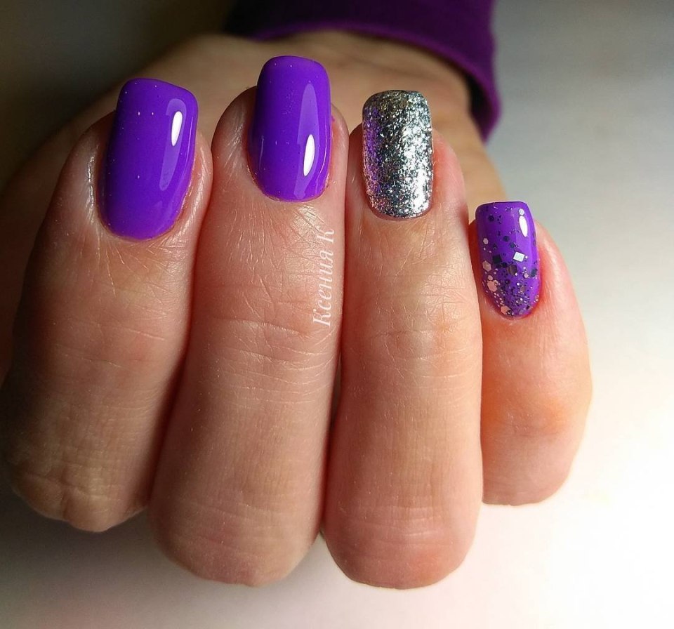 Фиолетовый маникюр на короткие ногти