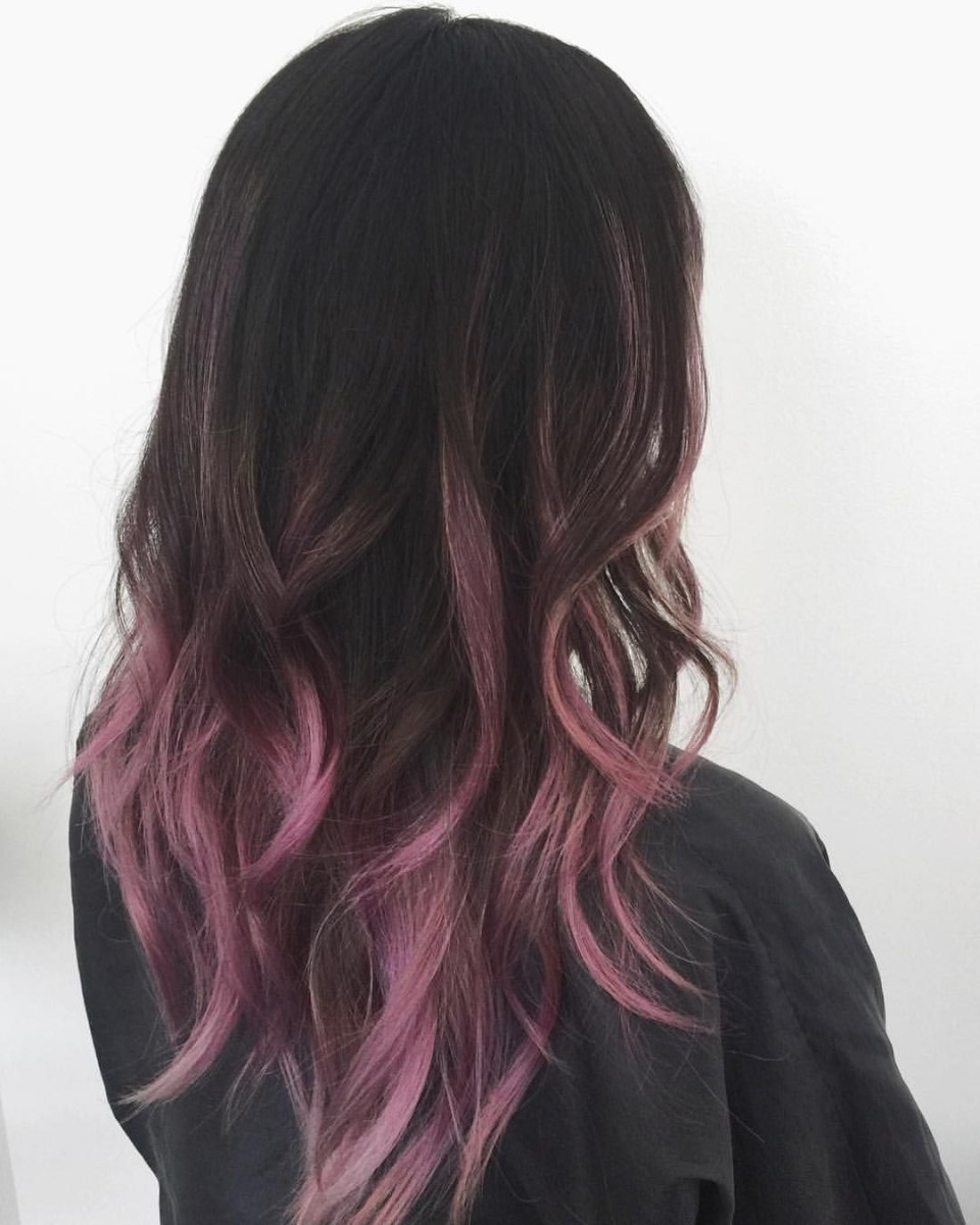 Окраска волос розовые концы на темные волосы