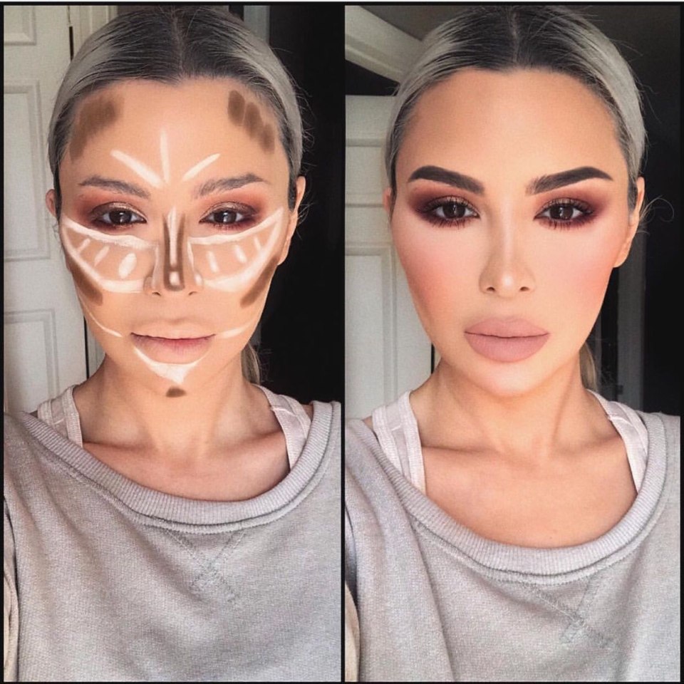 Контуринг лица до и после