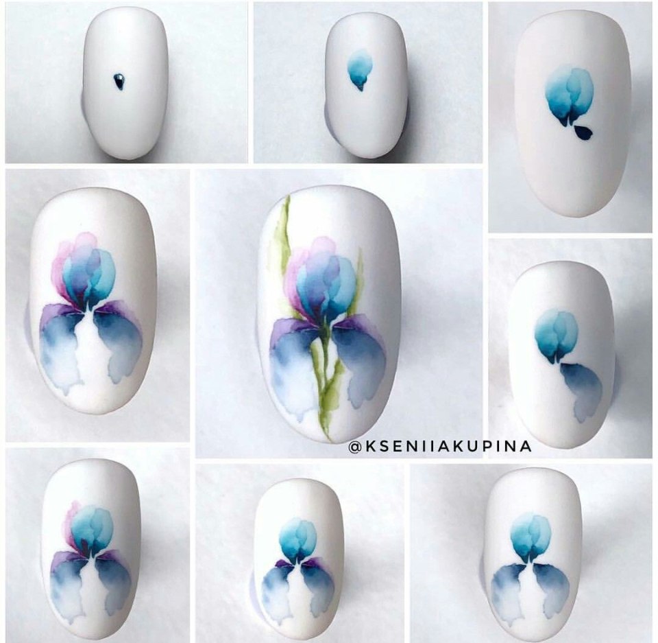 Рисование акварелью на ногтях