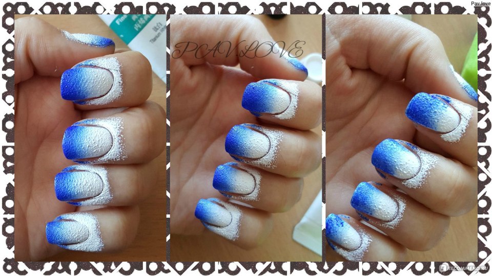 Маникюр градиент голубой и белый