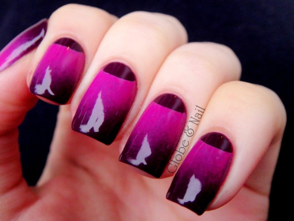 Маникюр омбре черный с розовым