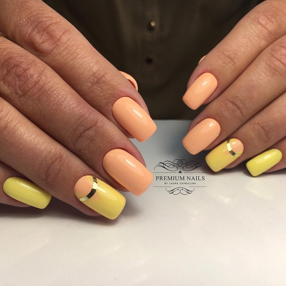 Летний маникюр желтый с лимоном
