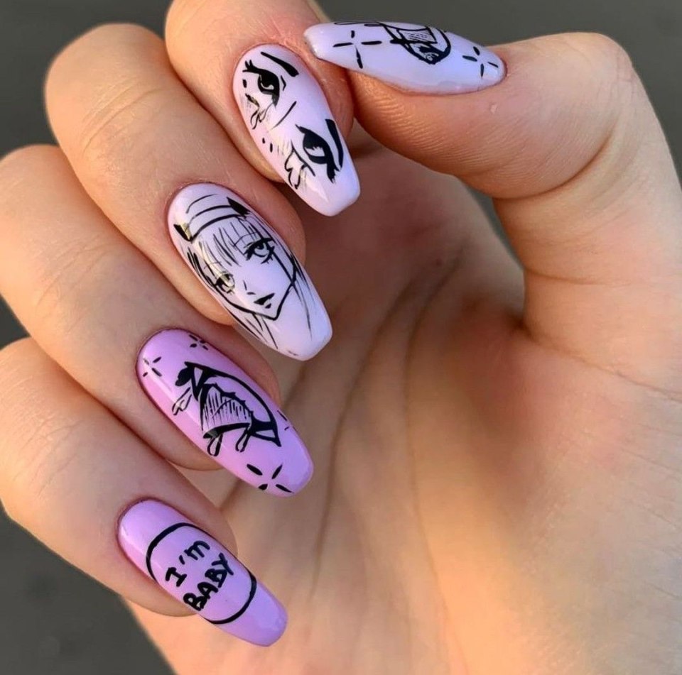 Nails anime Purple Style