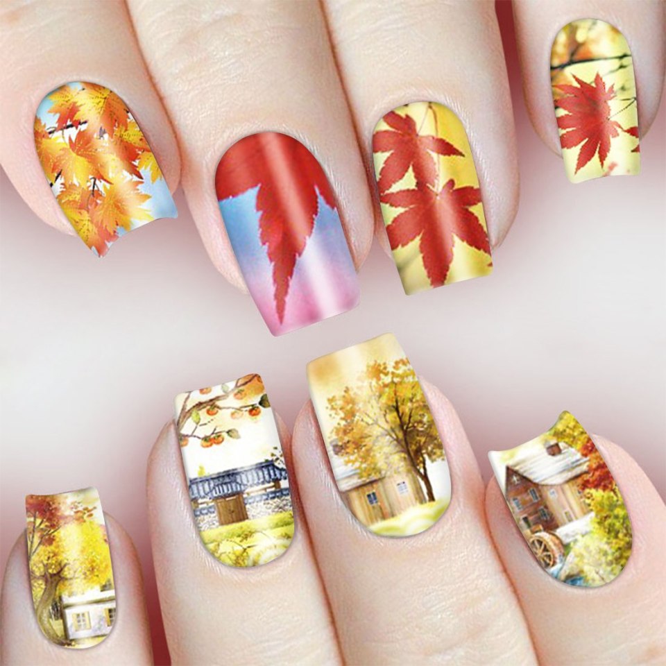 Осенний маникюр с листочками