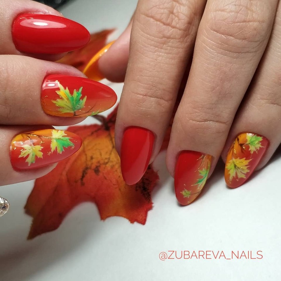 Осенний маникюр в желтых тонах