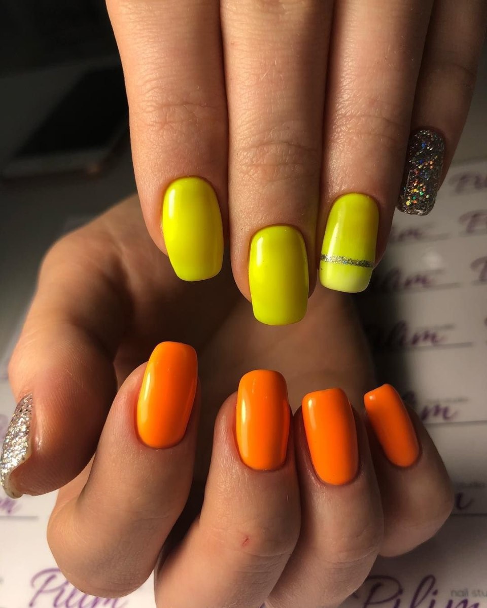 Желто оранжевые ногти