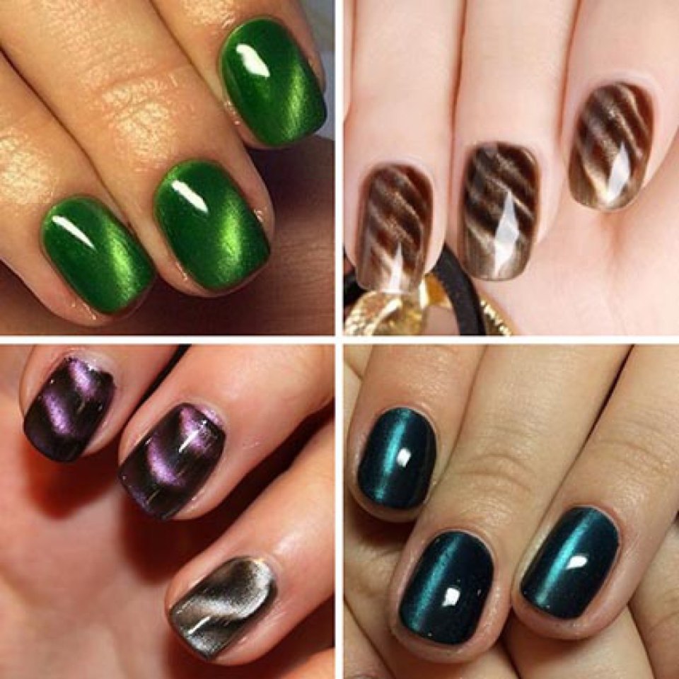 Маникюр с лаком кошачий глаз