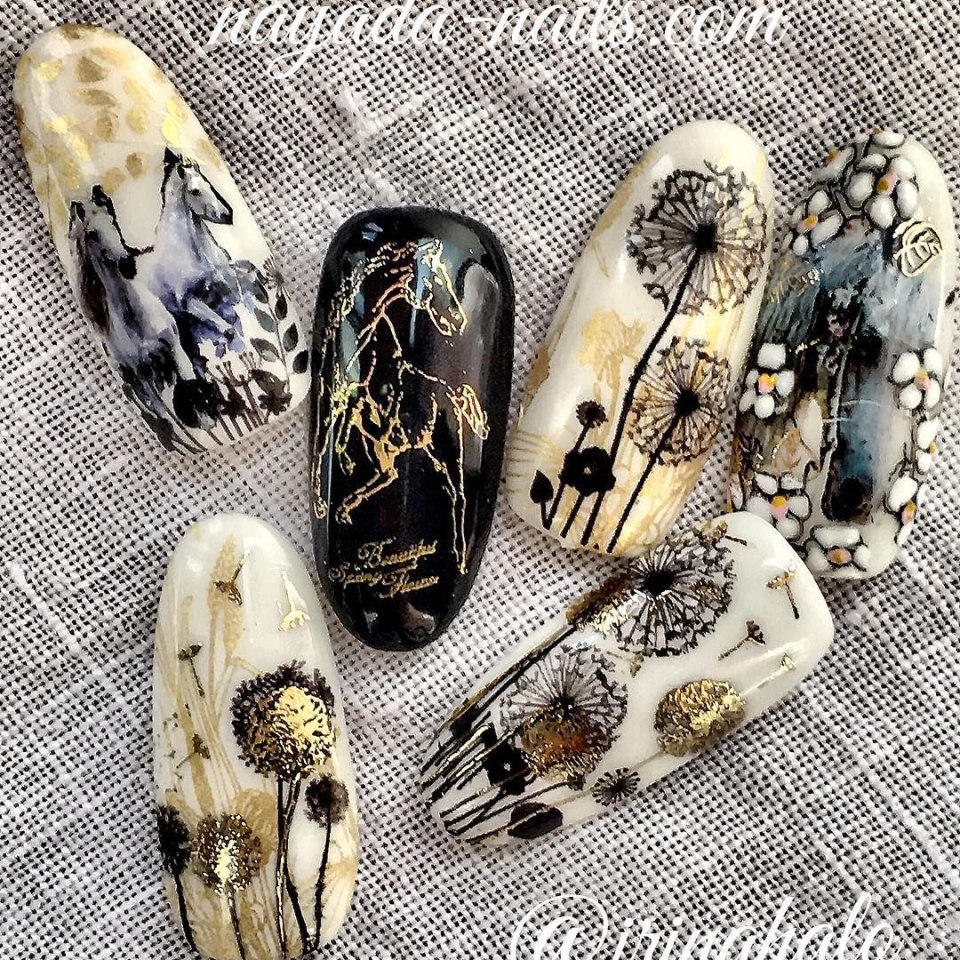 Дизайн ногтей Лаванда мраморные