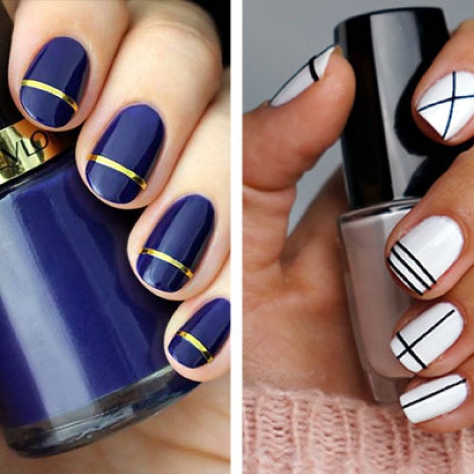 Белый маникюр с золотыми полосками