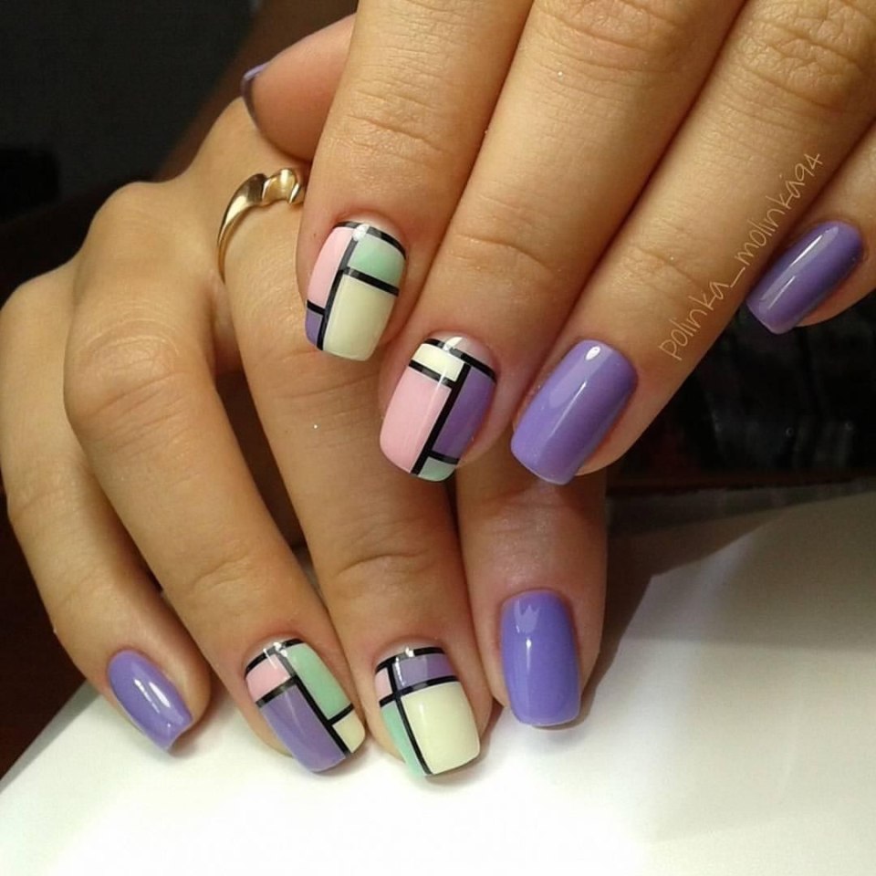 Черно бело розовый маникюр