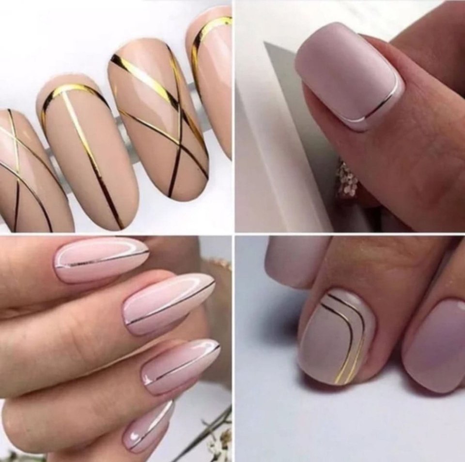 Нежный маникюр на коротких с полосками