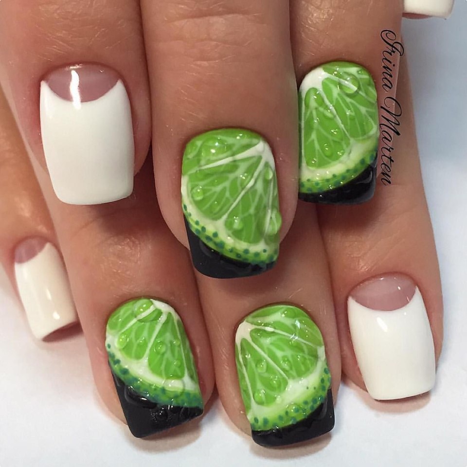 Маникюр на короткие ногти с фруктами