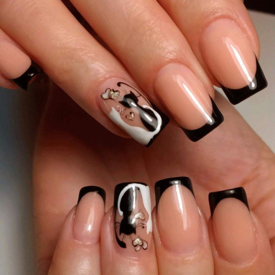 Маникюр кошачий глаз френч