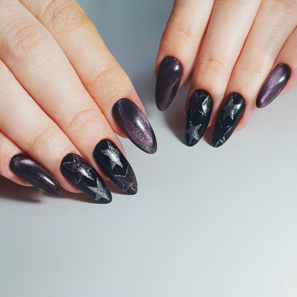 Осенний маникюр кошачий глаз